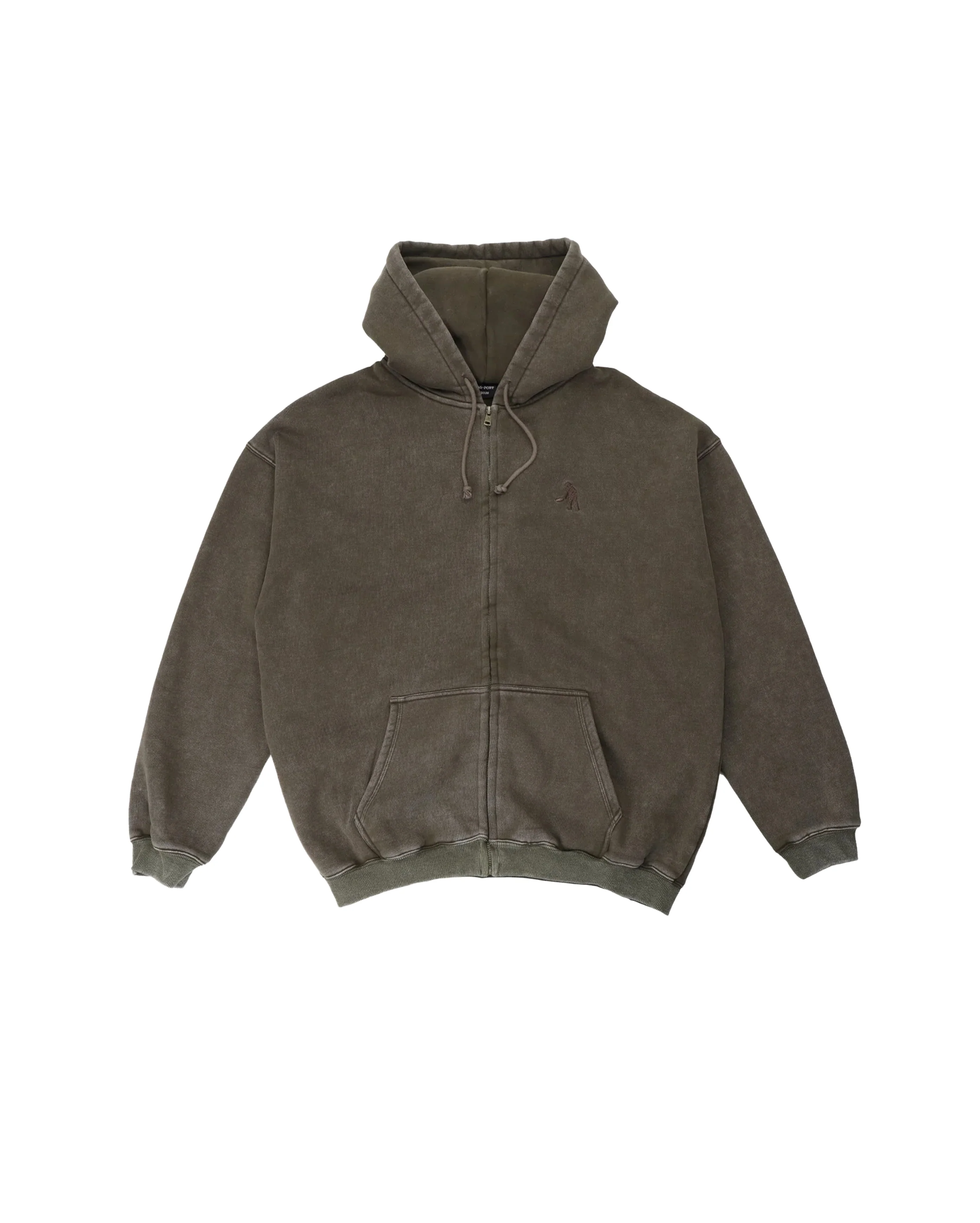 Solid Worker Zip Hoodie Washed Bark
