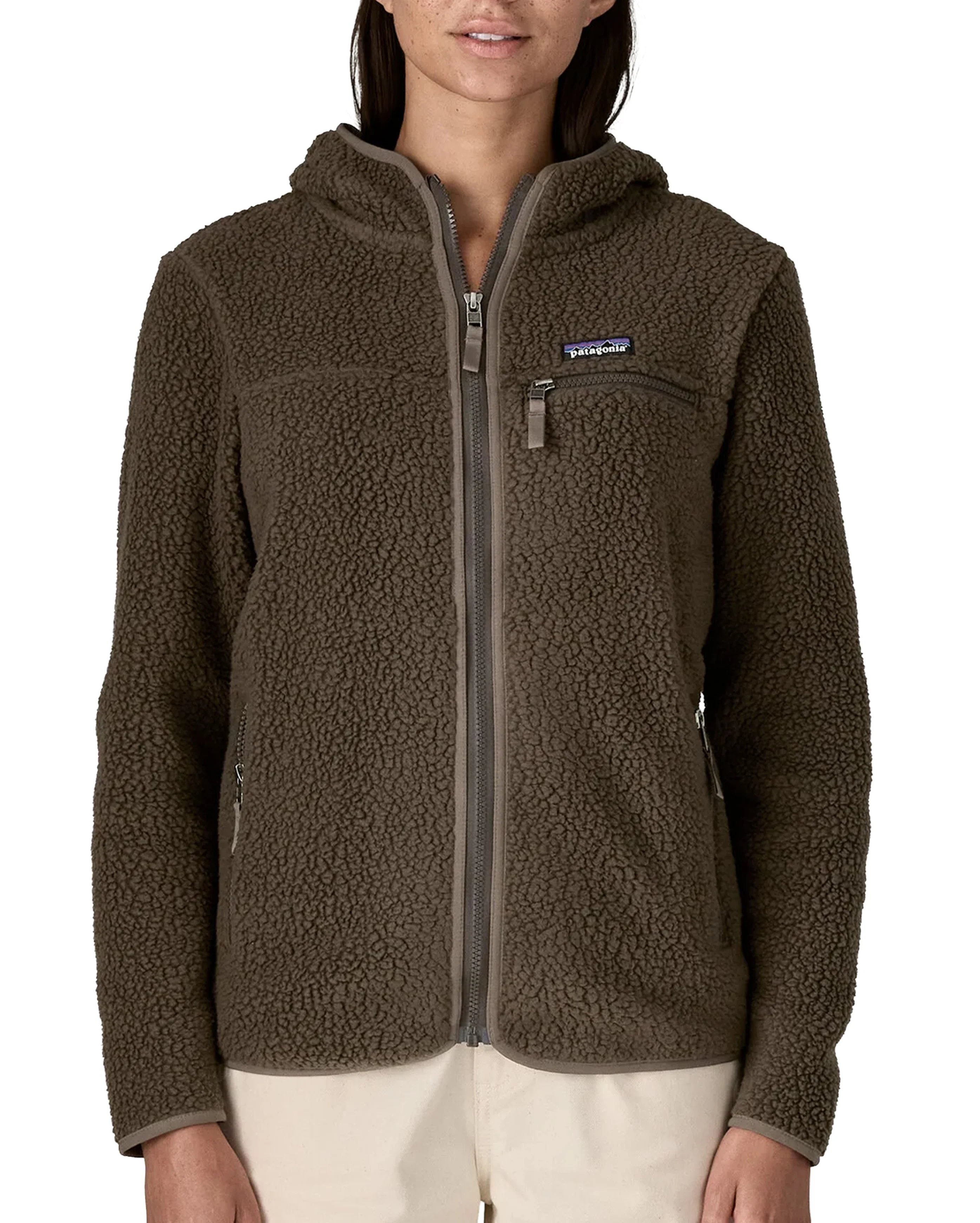 Hoodie Retro Pile Otter Brown Femme - Image 2