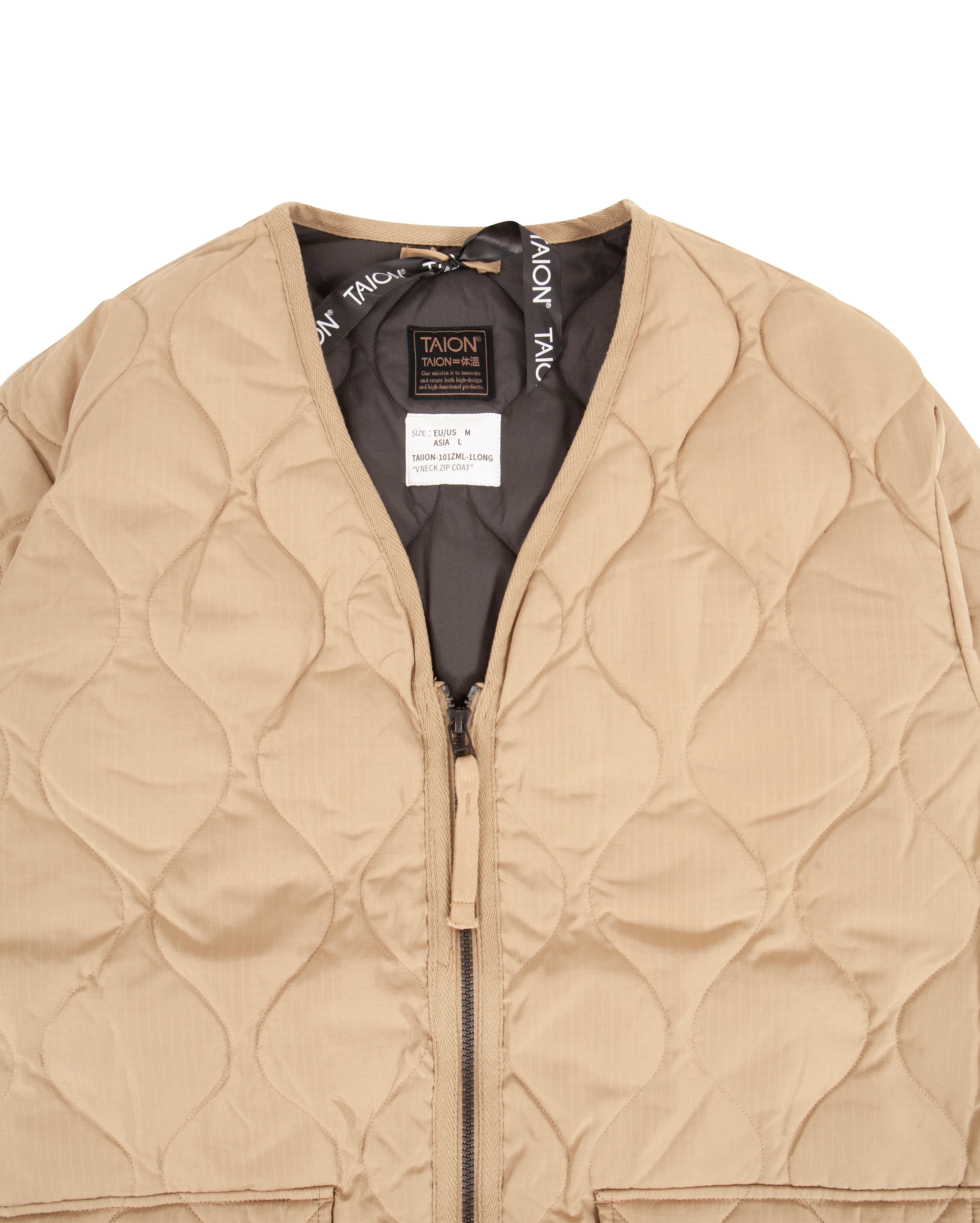 Military V Neck Zip Down Coat Coyote - Image 8